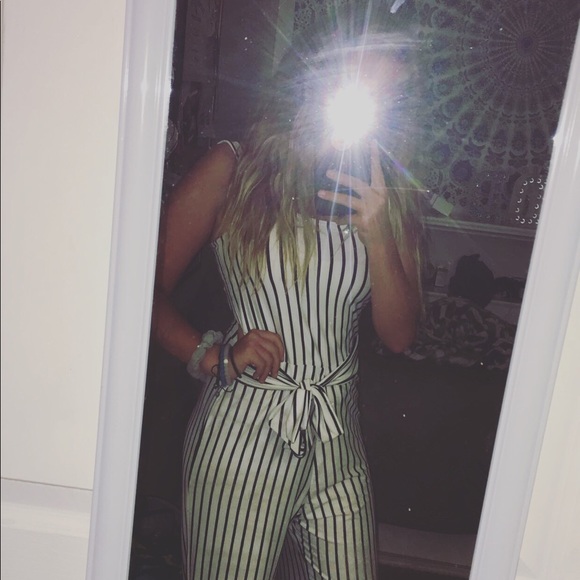 Charlotte Russe Pants - Black and White Striped Jumpsuit